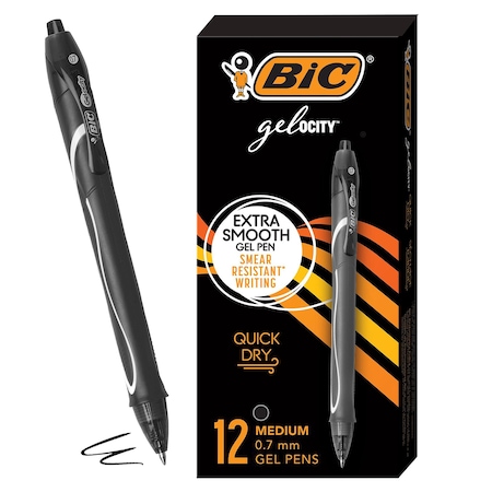 Bic Gel-ocity Quick Dry Retractable Gel Pens, Black, 12PK RGLCG11-BLK
